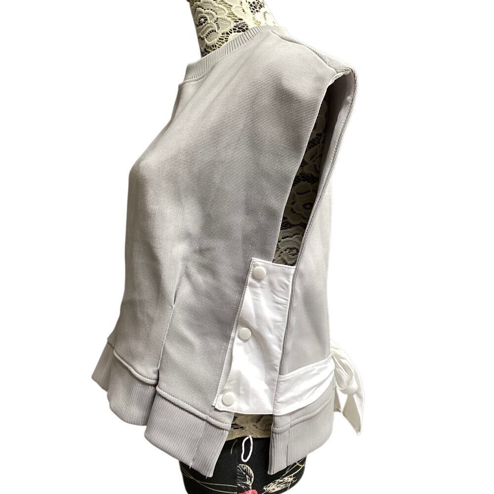 The Vault sleeveless ribbed knit boxy silhouette top pleated front Large gray - Picture 2 of 7